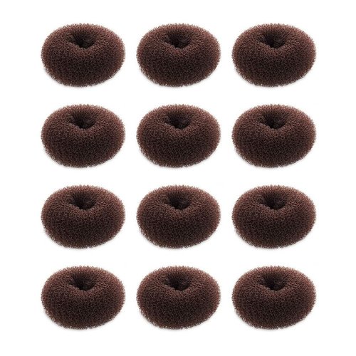 SQULIGT Hair Donut Set - 12 Pcs Crown Shapers for Short and Thin Hair, Kids Girls Women (Size S/ 2.3 Inch, Dark Brown)