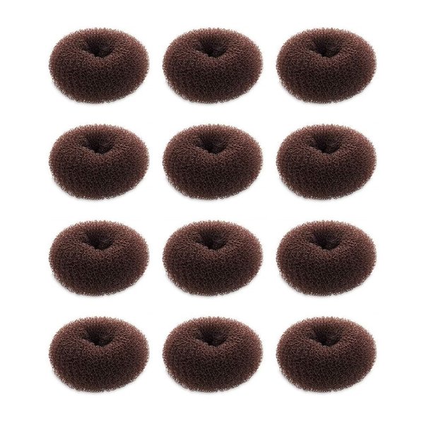 SQULIGT Hair Donut Set - 12 Pcs Crown Shapers for Short and Thin Hair, Kids Girls Women (Size S/ 2.3 Inch, Dark Brown)
