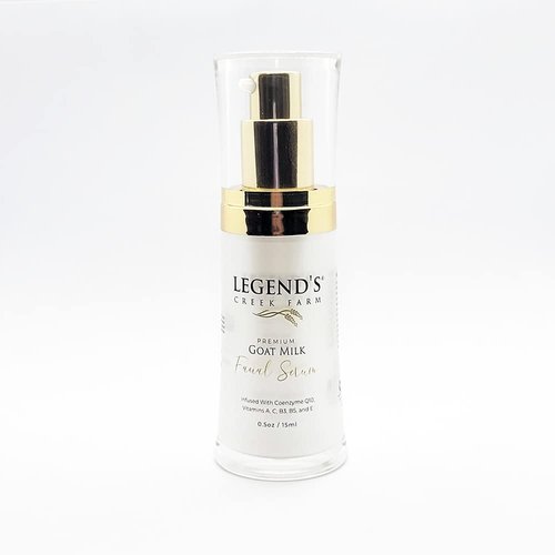 Legend's Creek Farm Premium Goat Milk Facial Serum - Anti- Aging Serum for Face with Rose Water, Vitamin C & Hyaluronic Acid - 0.5 Oz Fragrance-Free Moisturizing & Brightening Face Serum for Women