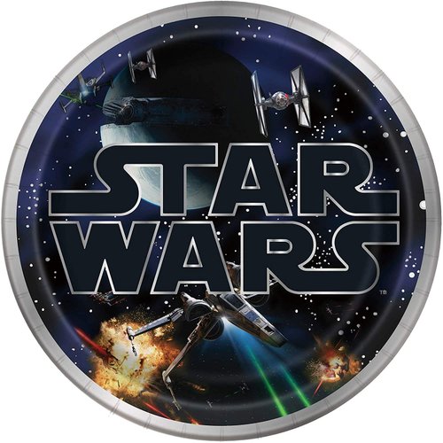 Unique Star Wars Classic Birthday Party Supplies Bundle Pack includes 24 Lunch Paper Plates and 1 Dinosaur Sticker Sheet