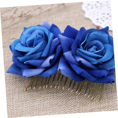 Gogogmee Hair Comb Blue Floral Hair Accessory Headpiece for Women and Girls for Weddings Brides and Bridesmaids