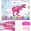 T-Antrix Pin The Tail on The Dinosaur Game -Dinosaur Party Games for Kids Girls with 21'' x 28'' Poster, Reusable Pink Tails Party Supplies for Kids Girls Birthday Party Favor Sets
