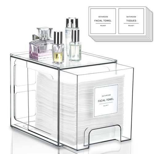 Disposable Face Towel Holder, Plastic Face Towels Storage Box with Drawer Compatible with Clean Skin Club Face Towels, Clear Skin Towel Containers, Skincare Oragnizer for Vanity, Bathroom Organization