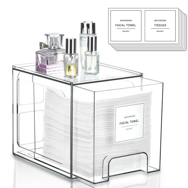 Disposable Face Towel Holder, Plastic Face Towels Storage Box with Drawer Compatible with Clean Skin Club Face Towels, Clear Skin Towel Containers, Skincare Oragnizer for Vanity, Bathroom Organization