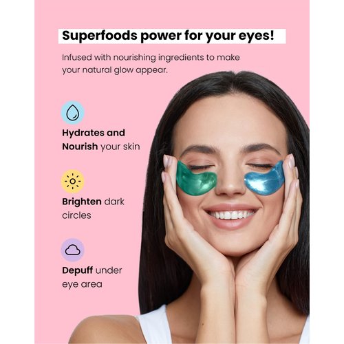 PLANTIFIQUE Superfood Under Eye Patches Dark Circle 36 Pairs with Hyaluronic Acid, Green Tea Collagen Coconut Eye Mask for Dark Circles - Puffy Eyes Skincare Gel Patches Anti-Aging for Women & Men