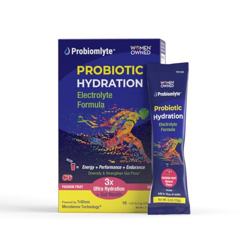 Probiomlyte- Probiotic Hydration Amplifier (Passion Fruit) with Patented TriBiom Microbiome Technology for Endurance, Performance, Energy and Gut Health