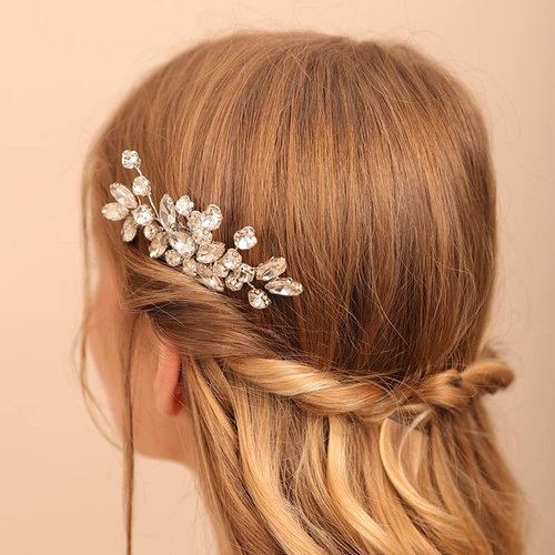 Jumwrit Wedding Hair Comb for Brides Rhinestone Hair Comb Hair Accessories Handmade Bridal Headpiece for Women and Girls（Silver）