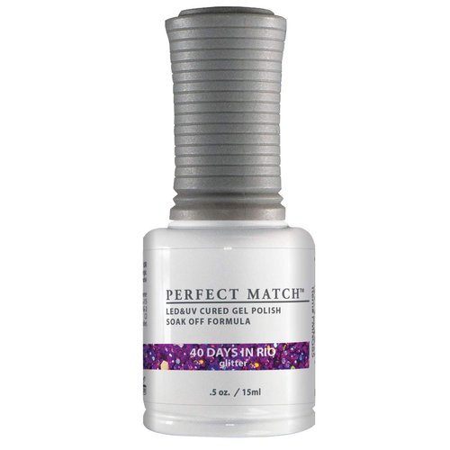 LeChat - Perfect Match Gel Polish - 40 Days In Rio - Purple and Pink Holographic Hexes and Pink Micro Glitter on a Sheer Orchid Base - (0.5 Ounce) - Easy Application - Soak Off Formula