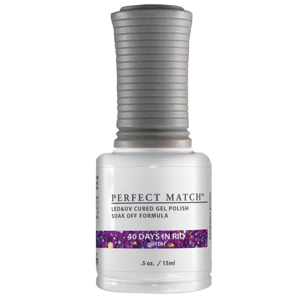LeChat - Perfect Match Gel Polish - 40 Days In Rio - Purple and Pink Holographic Hexes and Pink Micro Glitter on a Sheer Orchid Base - (0.5 Ounce) - Easy Application - Soak Off Formula