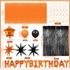 86pcs Orange Birthday Decorations Happy Birthday Balloons Orange and Black Birthday Party Supplies Hanging Swirls Fringe Curtains Tablecloth for Autumn Fall Halloween Birthday Party Decorations