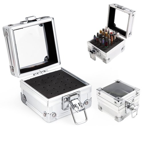 Aluminium Nail Drill Bit Holder Storage Box,LXIANGN 25 Holes Nail Drill Grinding Bit Stand Display Case Efile Nail Bits Organizers Container For Nail Art (silver)