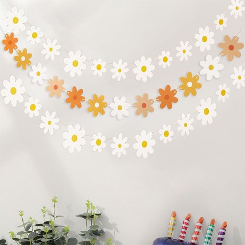 SAMOKA Daisy Banner,3 Packs Groovy Party White Daisy and Colorful Daisy Flower Banners,Daisy Birthday Party Decorations,Daisy Party Decorations,Daisy Decor