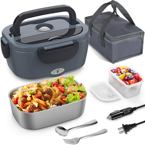 Vingud Electric Lunch Box Food Heater, 3 in 1 Portable Heating Lunch Box for Work Car/Truck, Heated Lunch Boxes for Adults with 1.5L Removable Stainless Steel Container, 110V 24V 12V, 80W-60W
