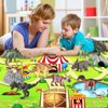 EnAuRoL Dinosaur Toys with Play Mat&Plants&Booklet for Kids Ages 3-12, Play Sets of 46 Includes 12 Different Dinosaurs 16 Building Blocks Toys Set for Boys Girls, Christmas Birthday Gift