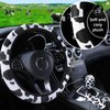 SuperKaKa 3PCS Cow Print Steering Wheel Cover,Auto Cute Anti-Slip Breathable Cow-Pattern Shift Gear & Hand Brake Covers Universal Car Interior Accessories for Women Men (Black)