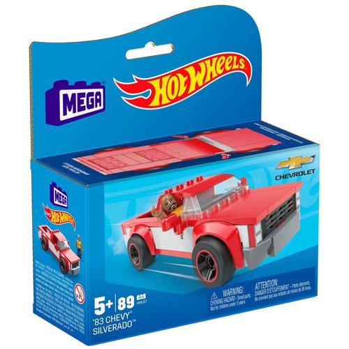 MEGA Hot Wheels Building Toy Race Car Playset, 83 Chevy Silverado with 89 Pieces, 1 Micro Action Figure Driver, Red, Kids Age 5+ Years