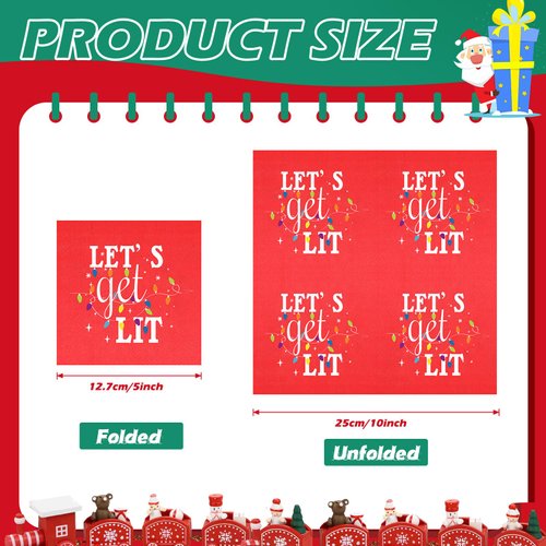 Geyoga 100 Pcs Christmas Cocktail Napkins Lets Get Lit Beverage Napkins Funny Holiday Napkins for Dinner Christmas Party, 2 Ply, 5 x 5 Inch
