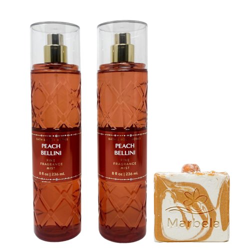 Bath & Body Works Peach Bellini - Pack of Two - Fragrance Mist With a Peach Gardenia Soap.