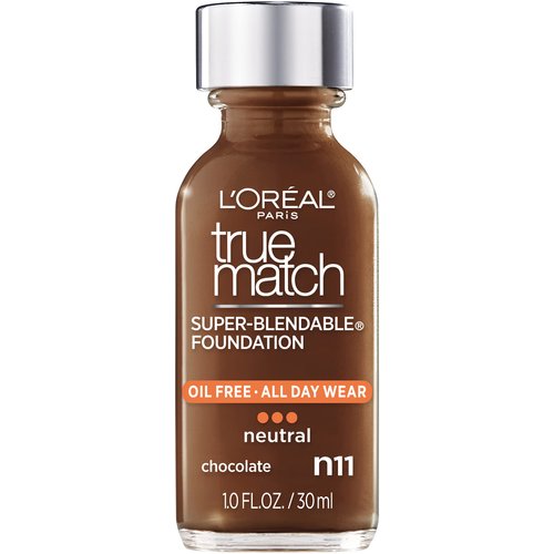 L'Oreal Paris Makeup True Match Super-Blendable Liquid Foundation, Chocolate N11, 1 Fl Oz,1 Count
