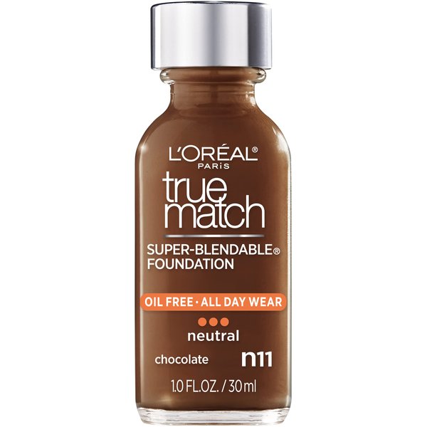 L'Oreal Paris Makeup True Match Super-Blendable Liquid Foundation, Chocolate N11, 1 Fl Oz,1 Count