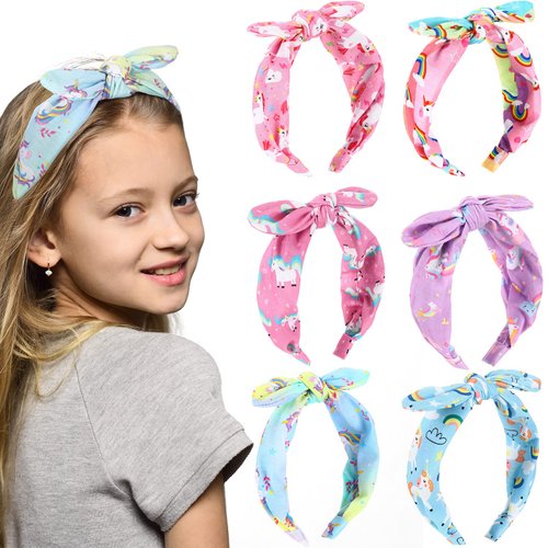 Jexine 6 Pcs Unicorn Headband for Girls, Bow Knot Headbands, Rainbow Hair Bands for Girls 4-6 Com...