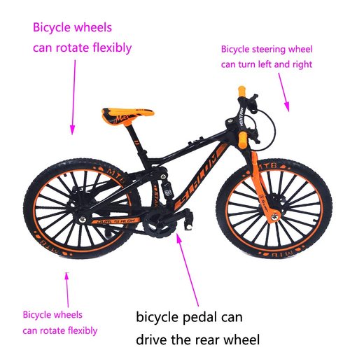 Ailejia Alloy Mountain Bicycle Ornament Model Bike Cake Topper Racing Bike Mountain Finger Bicycle Toy Mini Bicycle Vehicles Party Decorations Crafts for Home (Black Orange)