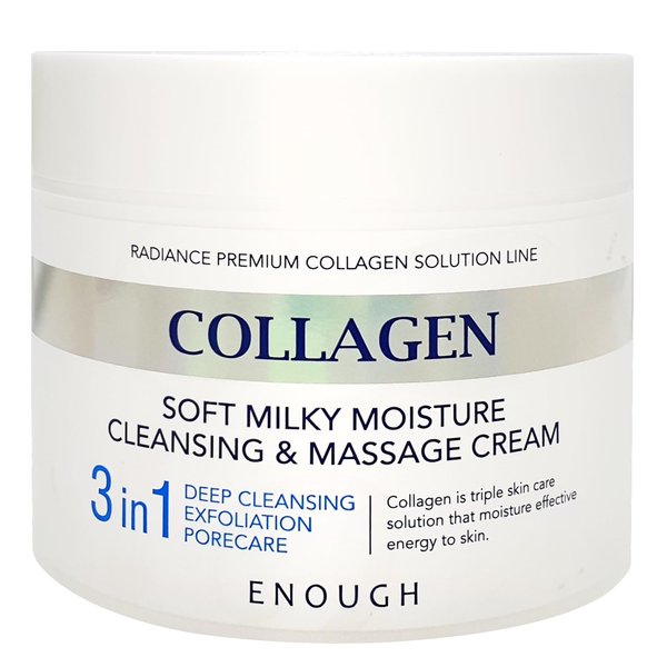 Enough Collagen Soft Milky Moisture Cleansing & Massage Cream, Deep Hydrating Face Cleanser and Makeup Remover, Korean Skincare for All Skin Types, 10.58 oz (300g)
