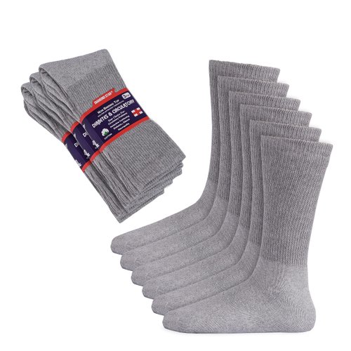 12 pairs Extra Wide Diabetic Cotton Socks -Big & Tall Non-Binding, Crew Socks (Size 10-15) Grey