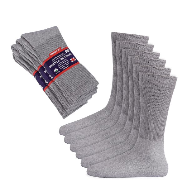 12 pairs Extra Wide Diabetic Cotton Socks -Big & Tall Non-Binding, Crew Socks (Size 10-15) Grey