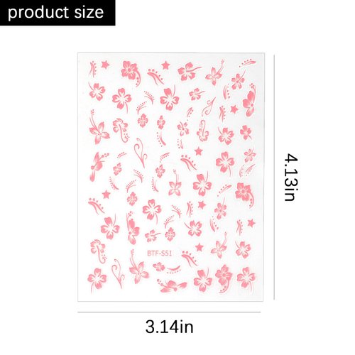 12 Sheets Flower Nail Stickers Hibiscus Nail Decals 3D Self-Adhesive White Pink Gold Floral Pattern for Women Girls DIY Acrylic Nail Manicure Decoration