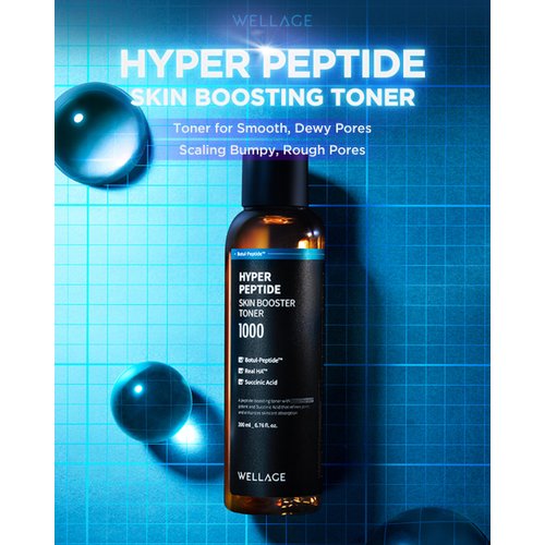 WELLAGE Hyper Peptide Skin Booster Face Toner - Anti-Aging, Wrinkle Improvement, Elasticity Enhancement with Botul-Peptide - Korean Facial Astringent for Uneven Texture, Reduces Pores, 6.76 fl.oz.