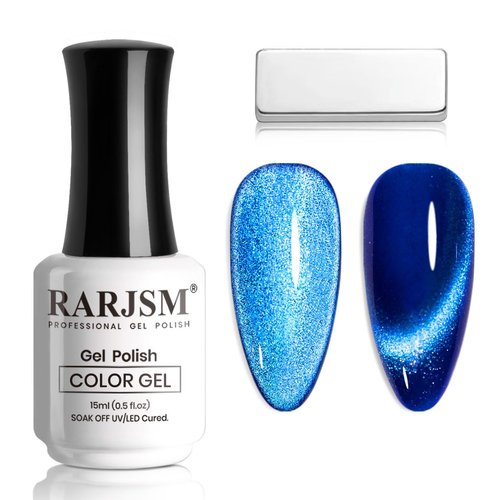RARJSM Magnetic Cat Eye Gel Nail Polish Blue Silver Glitter 15ml 9D Cateye Galaxy Universal Shimm...
