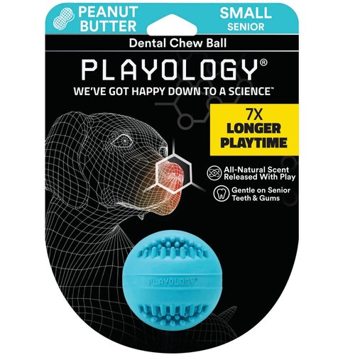 Playology Senior Dental Chew Ball Peanut Butter Dog Toy, Small