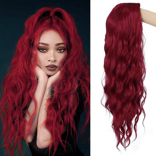 Beweig Long Curly Wavy Wine Red Wigs for Women Middle Part Natural Looking Cosplay Synthetic Fiber Wig Heat Resistant Replacement Wig(25 inch)