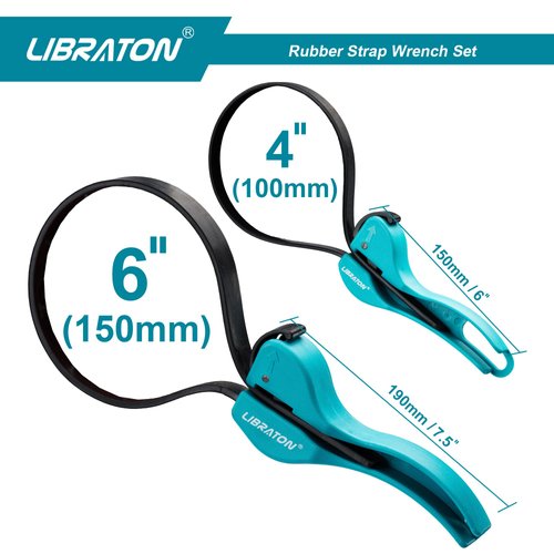 Libraton Adjustable Rubber Strap Wrench Set, 2-Piece, Universal Oil Filter Wrench, Multifunctional, Shower Heads, Jar Opener