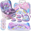 19Pcs Rainbow Unicorn Toys Tea Party Set for Little Girls, Birthday Gift for Age 3 4 5 6 Year Old, Princess Tea Time Set Toys for Little Girls, Kids Toddlers Kitchen Pretend Toy with Tin Tea Set