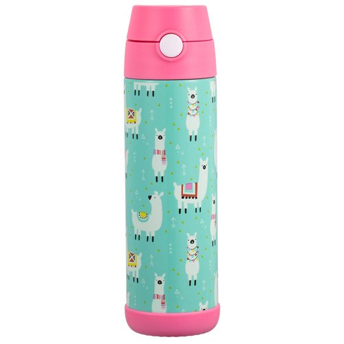 Snug Kids Water Bottle - insulated stainless steel thermos with straw (Girls/Boys) - Llamas, 17oz
