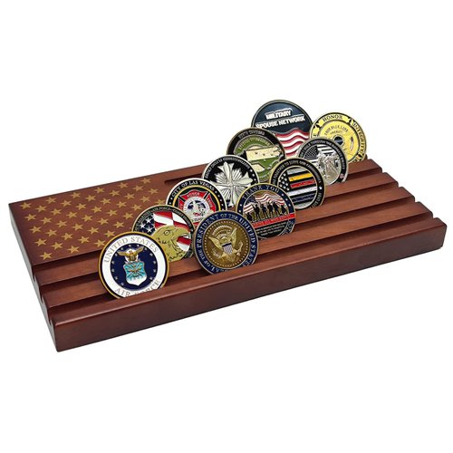 LIUYALO Challenge Coin Display Wooden Army Collectible Coins Holder 6 Row Display American Flag