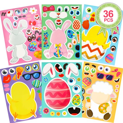 Aitsite 36pcs Easter Animal Stickers with Bunny, Chicken, Easter Eggs, Easter Stickers, DIY Easter Art and Craft Stickers for Kids Home (36pcs Funny Stickers)