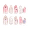 LPOODDNU 3D Handmade Press on Nails with Charms Medium Almond Fake Nails Cute French Nails Press ons Butterfly Flower Bow Stick on Nails Almond Shape Acrylic Nails Pearl Nails for Women Daily Wear