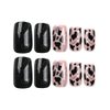 Cow Print Press on Nails Short Medium Square BAOYAALIN, Black Fake Nails with Glitter Design Gel Glue on Nails for Women Girls Full Cover Acrylic Artificial False Stick on Nail for Wedding 24Pcs