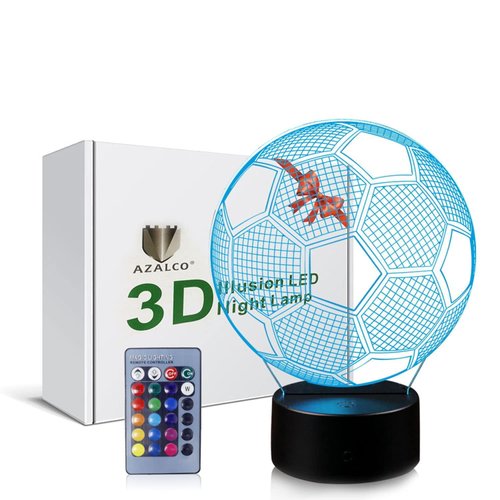 AZALCO Soccer Night Light,3D Illusion Football Lamp with Remote Control&Smart Touch 16 Colors Changing for Kids Sport Lovers Home Decor
