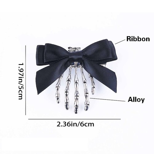 Utavu 2Pcs Skeleton Hand Hair Clips with Bowknot - Cute Skull Claw Hairpins for Girls, Party Cosplay