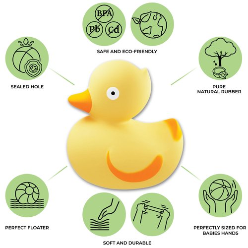 CaaOcho Pure Natural Rubber Bath Toy - Rubber Ducky Lily The Duck Baby Toy - Hole Free Bath Toys, BPA Free Bath Toys for Infants, Without Holes Sealed Natural Rubber Baby Toy