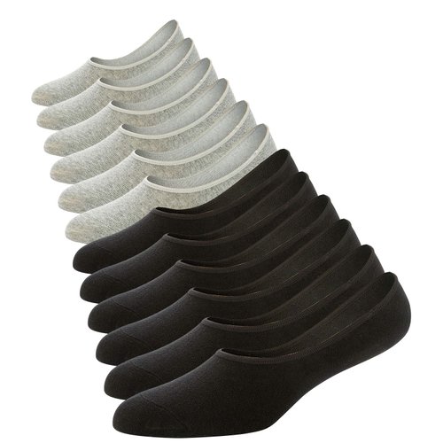 ADFOLF 6 Pack Mens No Show Socks Casual Low Cut Thin Loafers Non Slip Boat Liners (Black+Grey, 9-13)