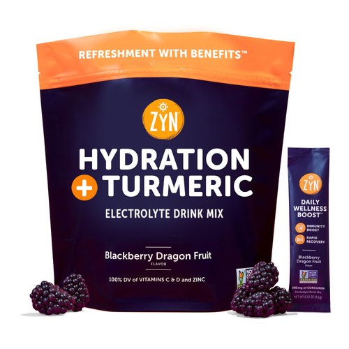 ZYN Turmeric Powder, Electrolyte Drink Mix Hydration Packets 32 Servings | Blackberry Dragonfruit | Healthy Electrolytes Powder with Turmeric Powder, Vitamin C, Zinc & Curcumin