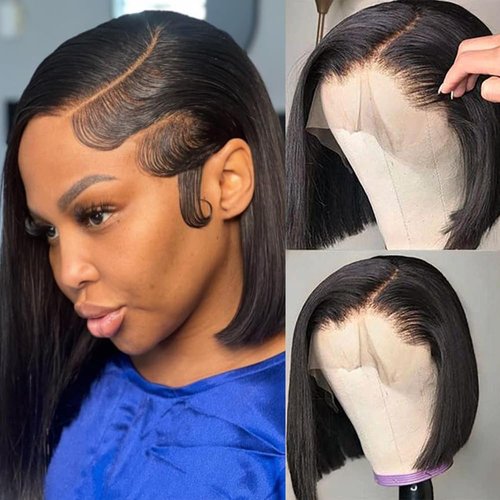 Amecire Bob Wig Human Hair 13x4 HD Lace Front BOB Wigs for Black Women Human Hair Glueless Wigs Human Hair Pre Plucked Pre Cut 150% Density 10 Inch