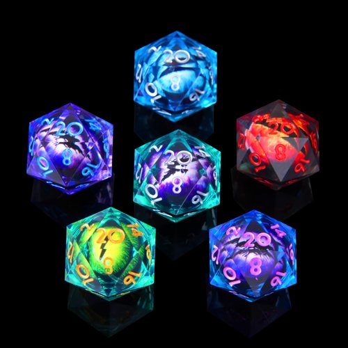 6 Pcs D20 DND Dice Dragon Eye 24mm Liquid Core 20 Sided Dice,Colored Dice Set Resin Sharp Edge 20 Sided D&D for Dungeons and Dragons, Board Games,Parties,Classroom Math Games