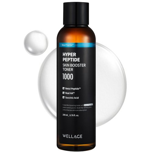 WELLAGE Hyper Peptide Skin Booster Face Toner - Anti-Aging, Wrinkle Improvement, Elasticity Enhancement with Botul-Peptide - Korean Facial Astringent for Uneven Texture, Reduces Pores, 6.76 fl.oz.