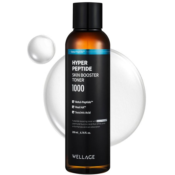 WELLAGE Hyper Peptide Skin Booster Face Toner - Anti-Aging, Wrinkle Improvement, Elasticity Enhancement with Botul-Peptide - Korean Facial Astringent for Uneven Texture, Reduces Pores, 6.76 fl.oz.